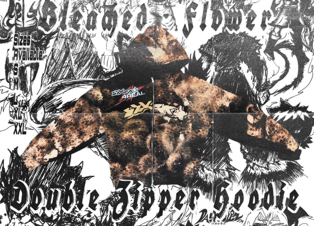 Bleached Flower Double Zipper Hoodie