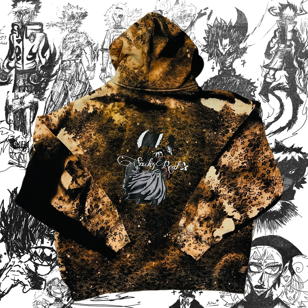 Bleached Flower Double Zipper Hoodie