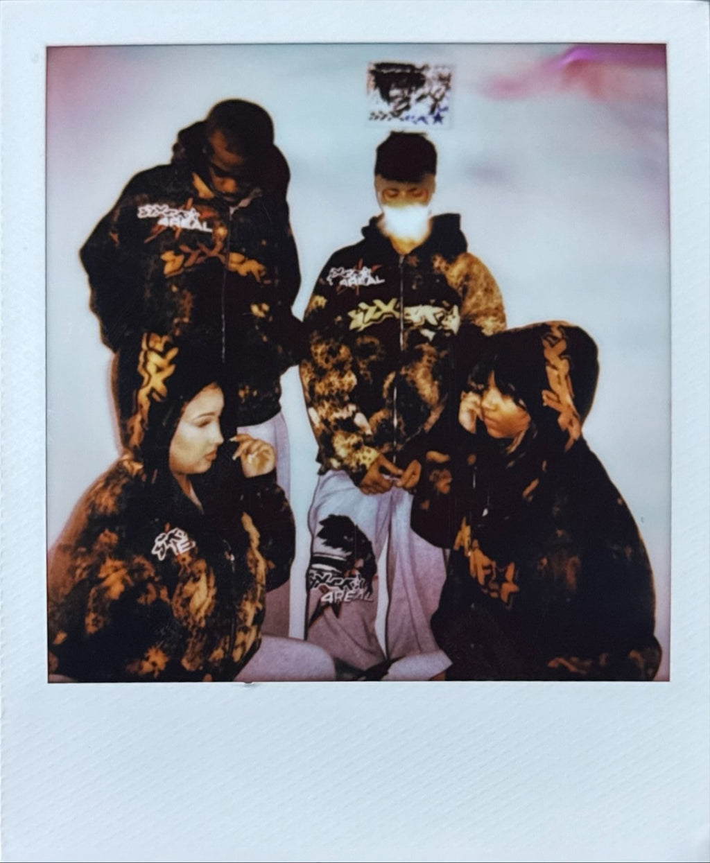 Bleached Flower Double Zipper Hoodie
