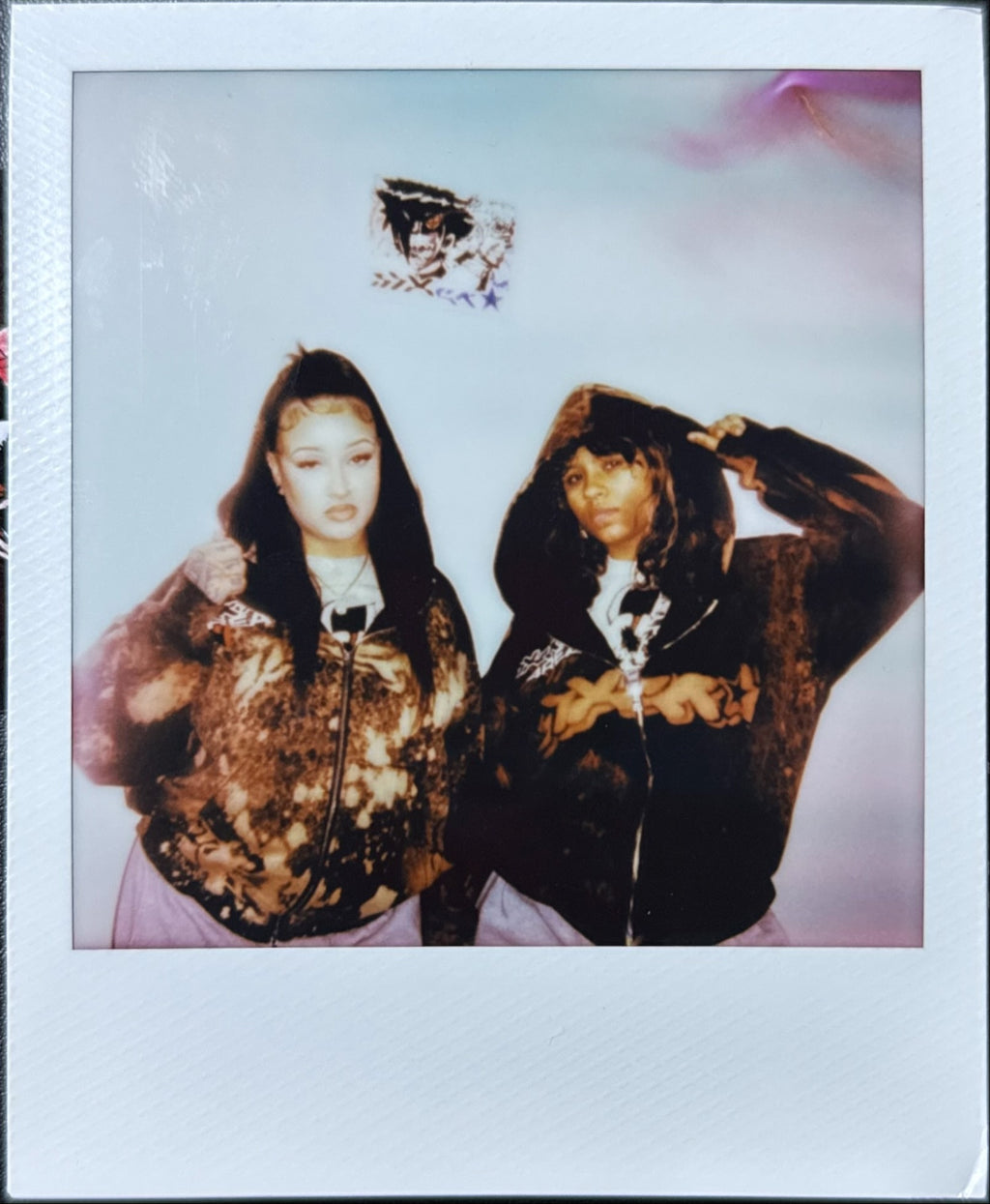 Bleached Flower Double Zipper Hoodie
